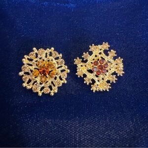 Three Keys Jewelry Floral Gold Tone Rhinestone Brooches Set of Two